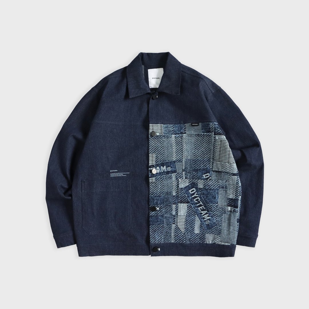 DYCTEAM - Slogan stitched denim jacquard jacket (blue) - 男装外套 - 其他材质 蓝色