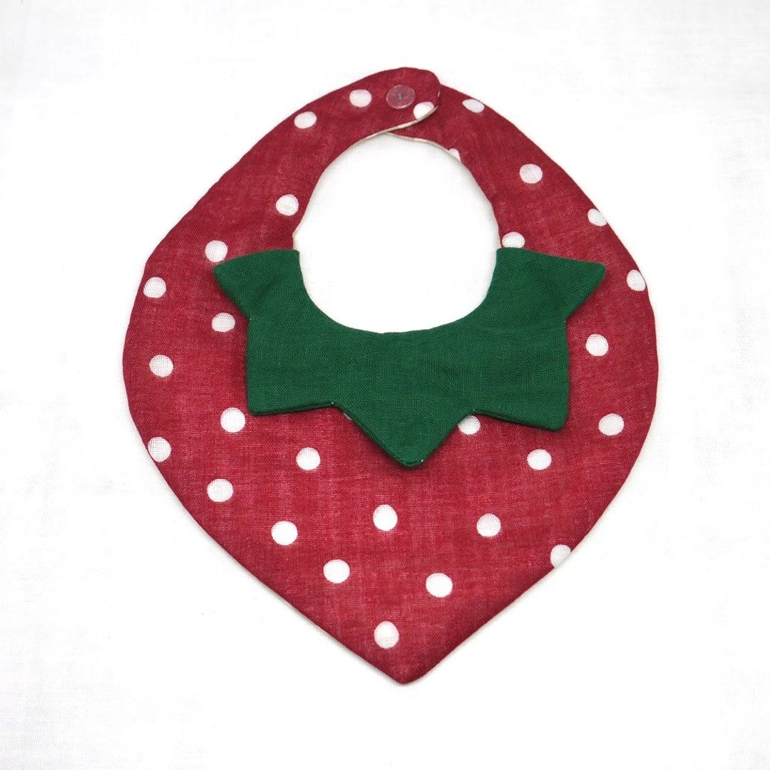 Japanese Handmade 8-layer- gauze Baby Bib/ strawberry bib - 围嘴/口水巾 - 棉 红色