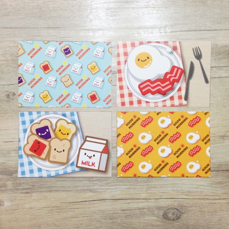 好饿 早餐吃什么 - 明信片组 4入 - 卡片/明信片 - 纸 