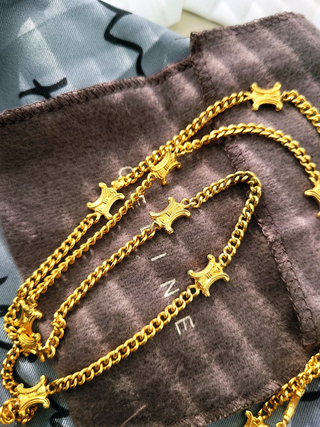 中古真品 CELINE 凯旋门金链 长颈链项链 手链腰链包包挂件挂饰 - 项链 - 其他金属 金色