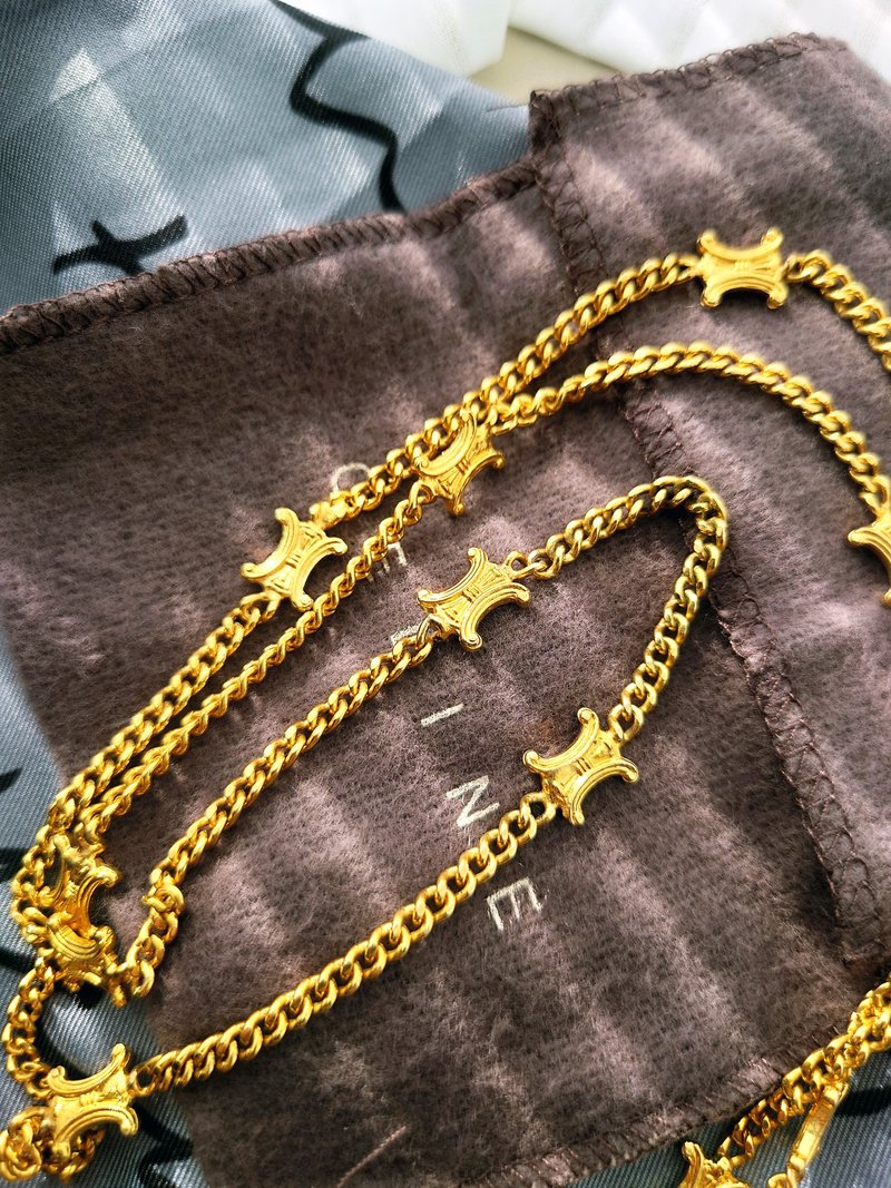 中古真品 CELINE 凯旋门金链 长颈链项链 手链腰链包包挂件挂饰 - 项链 - 其他金属 金色