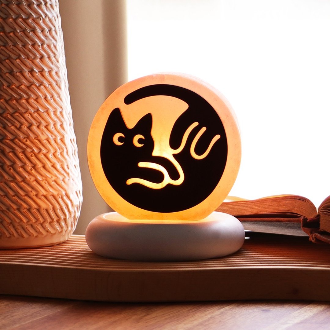 猫星人 I 小剪影 I 玫瑰款  l 盐灯 - 摆饰 - 玉石 