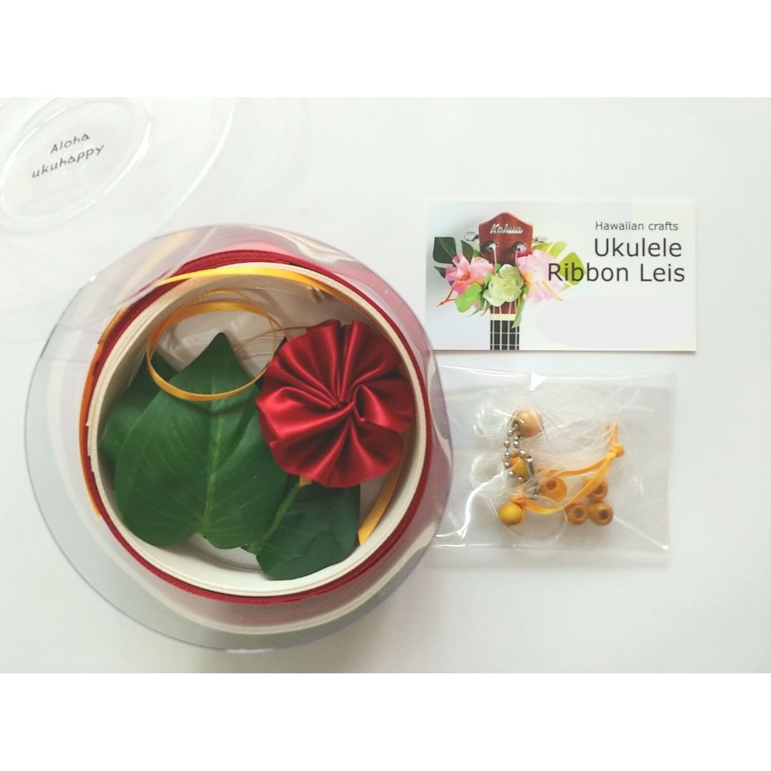 Ukulele ribbon leis DIY Kit with Tutorial | Craft Gift | Gif - 吉他/乐器 - 棉 红色