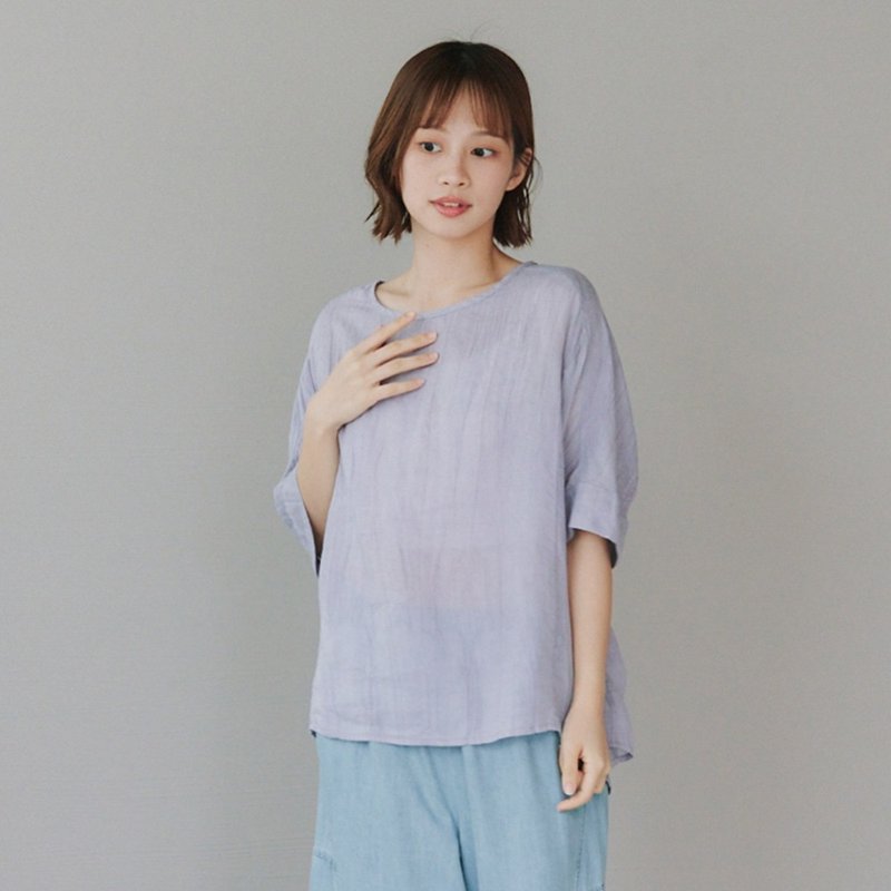【Simply Yours】褶皱苎麻上衣 紫F - 女装 T 恤 - 棉．麻 紫色