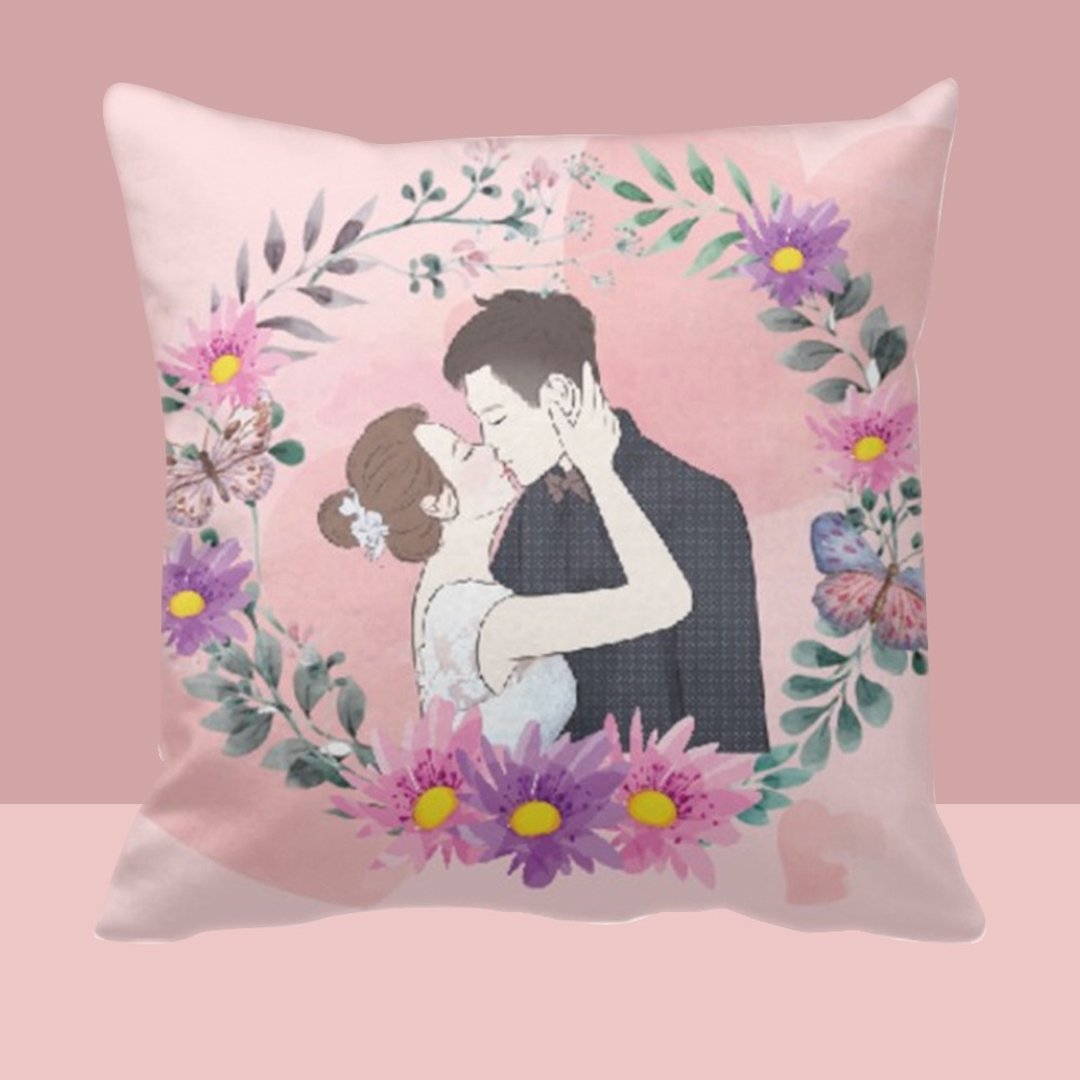 【结婚礼物】插画定制抱枕-心形花圈款式  个人化礼物结婚礼物 - 枕头/抱枕 - 聚酯纤维 粉红色