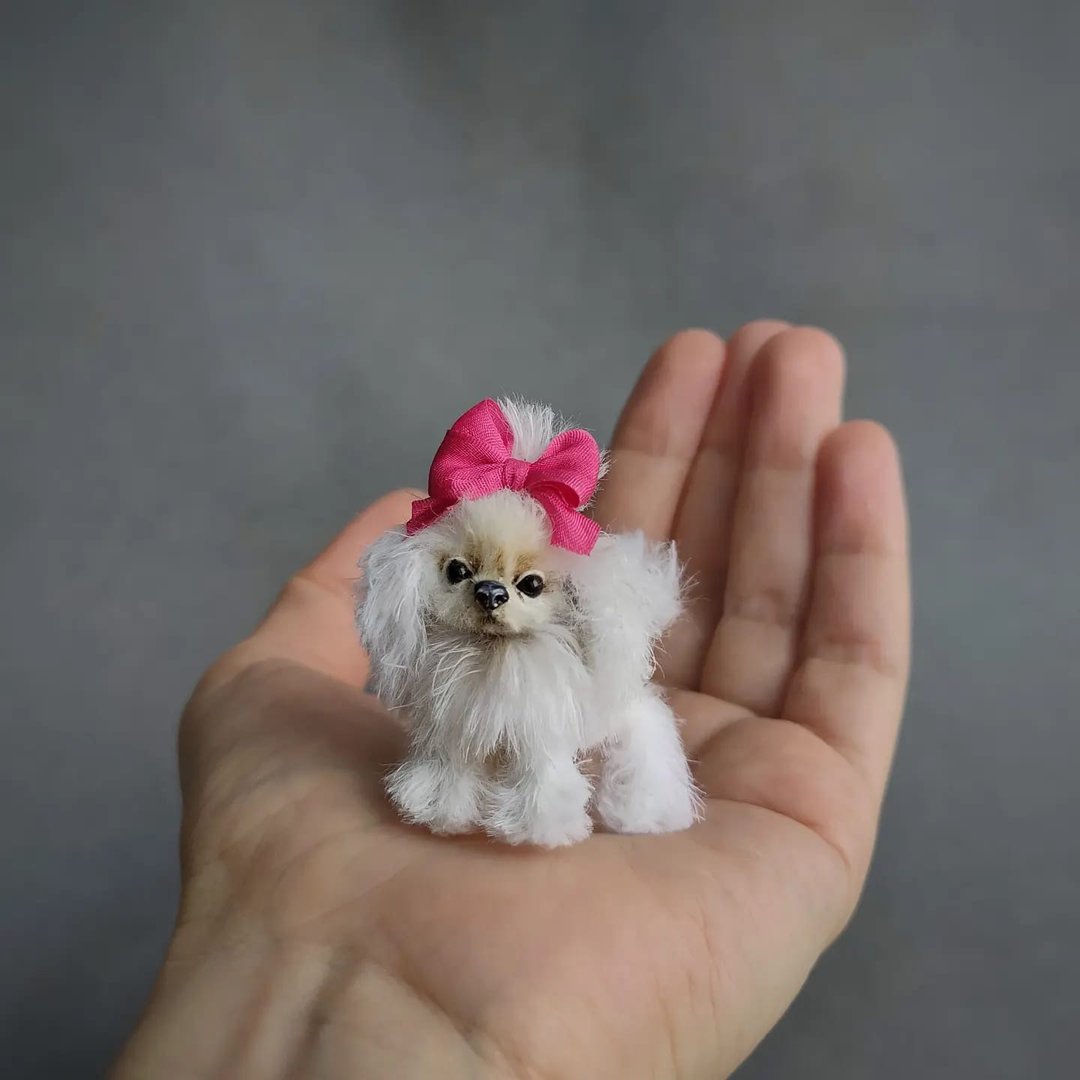 Miniature puppy maltese - white cute pet for doll and dollhouse. Realistic dog - 玩偶/公仔 - 其他材质 白色