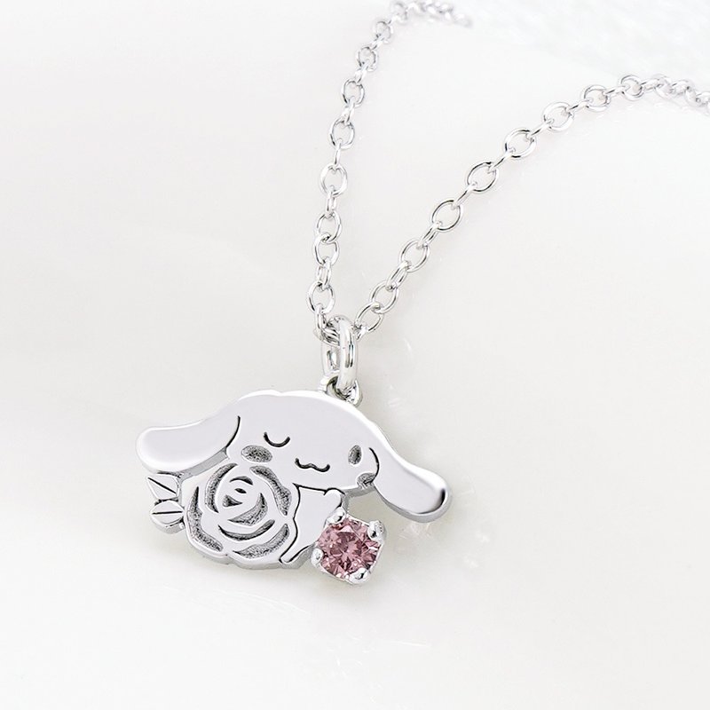 【定制化礼物】喜拿诞生花系列-大耳狗诞生石纯银项链-6月玫瑰花 - 项链 - 纯银 银色