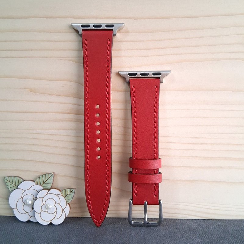 apple watch皮革表带 / 手工制作 / 独特风格红色 - 表带 - 真皮 