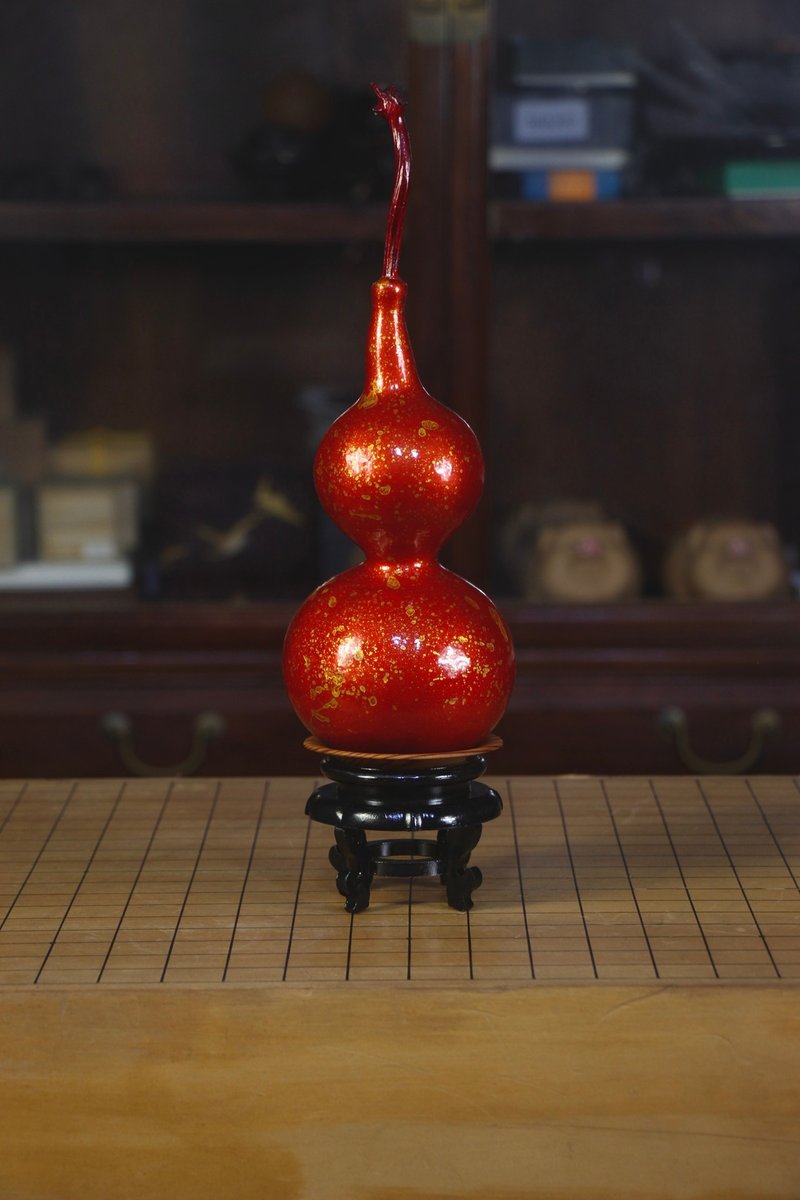 精品福禄映红洒金斑大漆葫芦摆件挂件客厅文房茶室雅器摆件纯手工 - 摆饰 - 环保材料 橘色