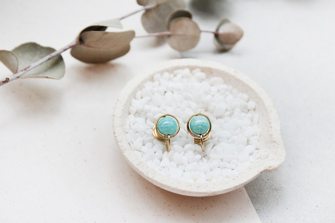 Amazonite 耳夹/耳针 | 经典天河石耳环 - 耳环/耳夹 - 宝石 绿色