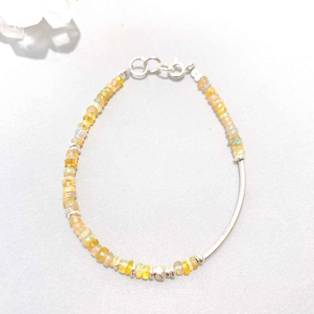 Ops Opal silver bracelet-蛋白石/银管/设计/独特/手链 - 手链/手环 - 其他金属 金色