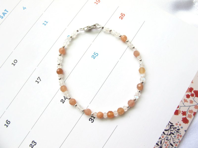 月光石 太阳石 925纯银【小角度系列-双重橘子汽水】 - 手链/手环 - 水晶 橘色