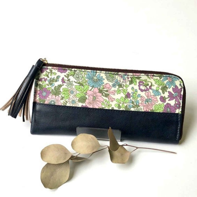 Liberty print and cowhide wallet Emily - 皮夹/钱包 - 真皮 蓝色