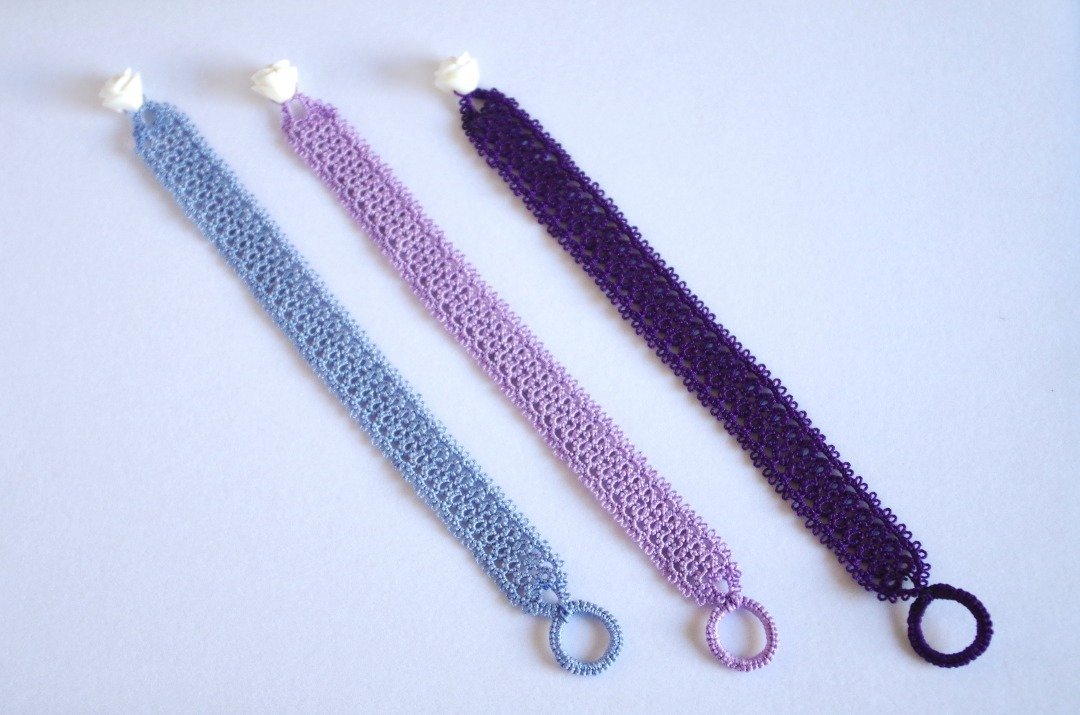 Rose clasp tatting lace bracelet purple - 手链/手环 - 棉 紫色