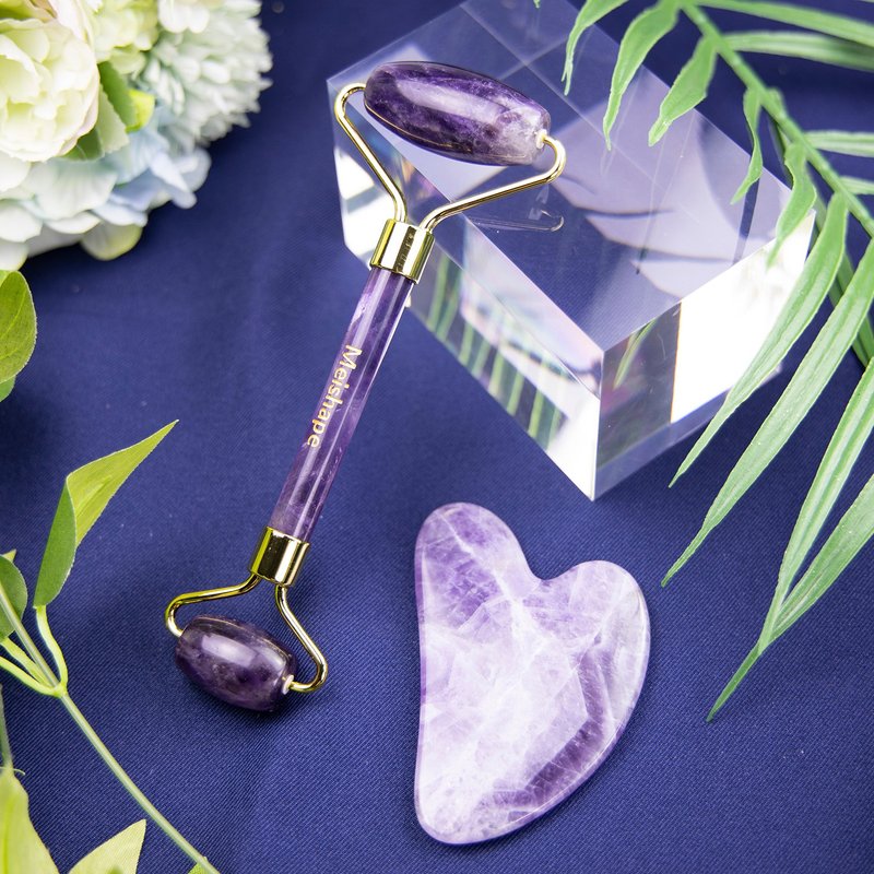 天然水晶玉石美容滚轮按摩棒+刮痧板/眼脸部穴道按摩器/瘦脸神器 - 脸部按摩/清洁工具 - 水晶 