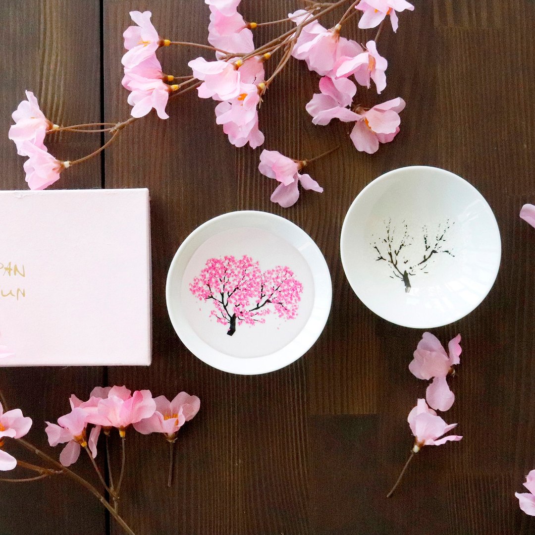 Cold feeling Sakura flat cup pair set A vessel to enjoy the season when the color changes depending on the temperature - 酒杯/酒器 - 瓷 粉红色