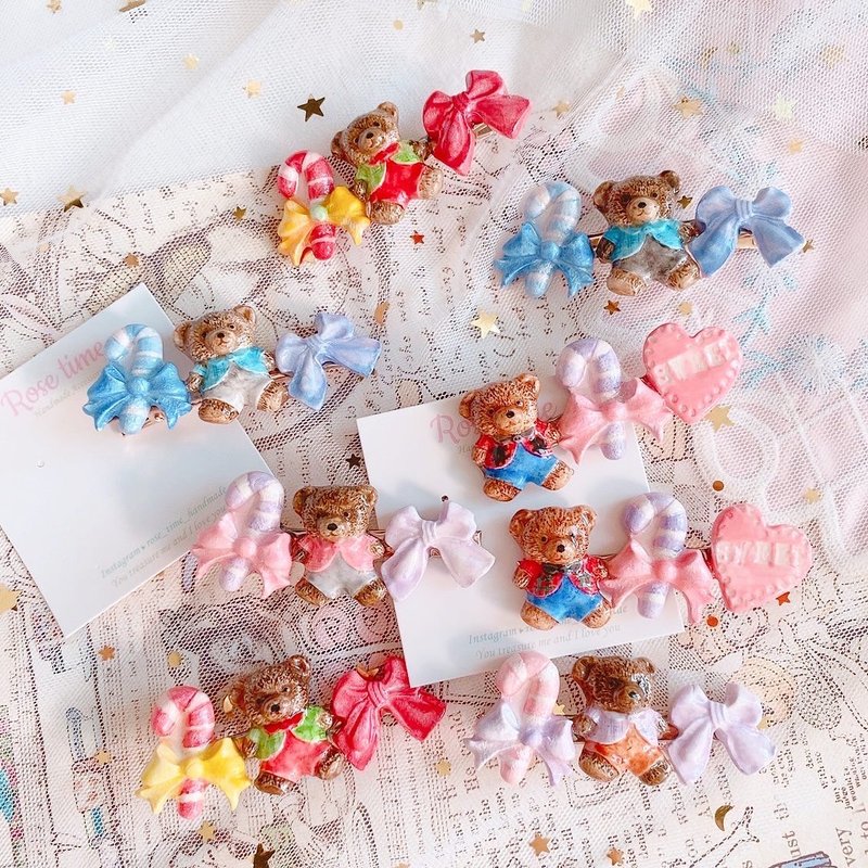 手绘 立体熊仔发夹  / 多色入 / 毛毛熊 - 发饰 - 粘土 多色