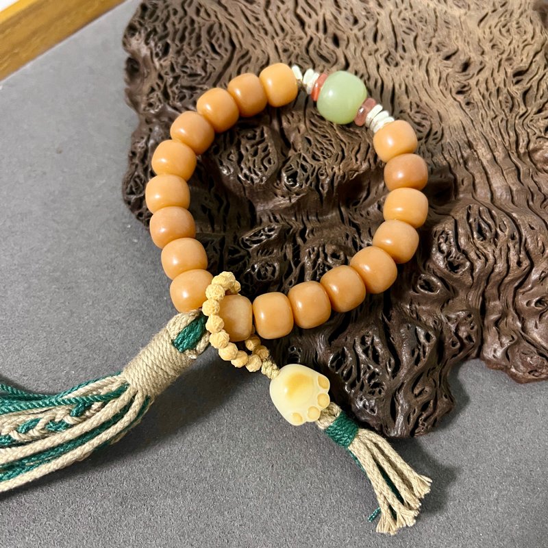 藏式风十八子手持 炭烧焦糖色菩提手串 猫爪手链 - 手链/手环 - 植物．花 
