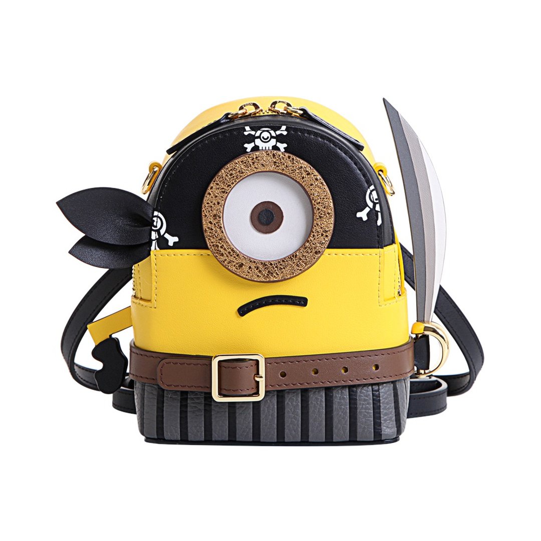 Minions织物镶牛皮革背囊 - 后背包/双肩包 - 真皮 黄色