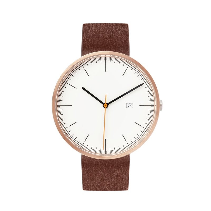 BIJOUONE彼树湾B202玫瑰金色表壳淡黄表盘棕色真皮表带男款手表 - 男表/中性表 - 不锈钢 金色