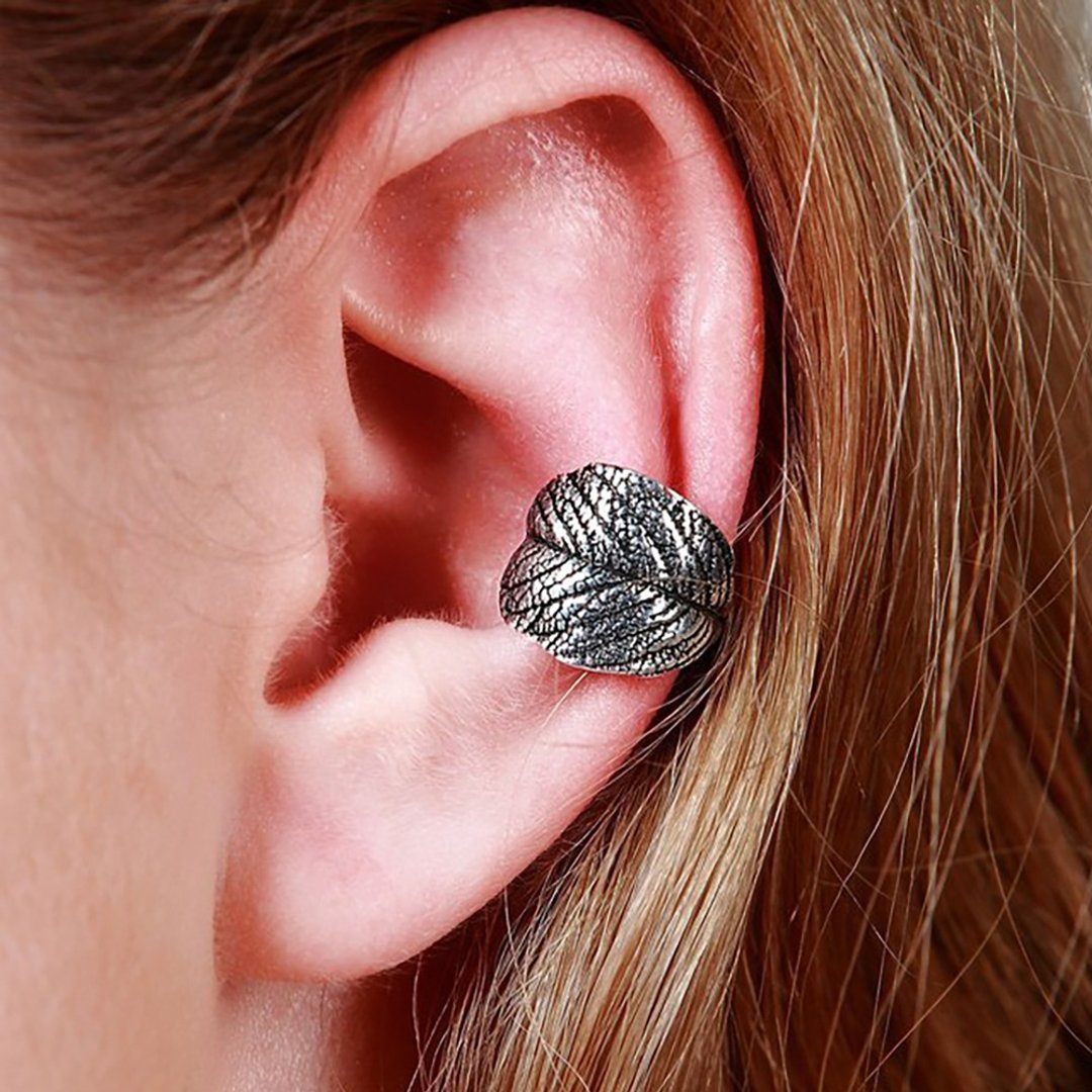 Silver leaf ear cuff no piercing - 耳环/耳夹 - 纯银 银色