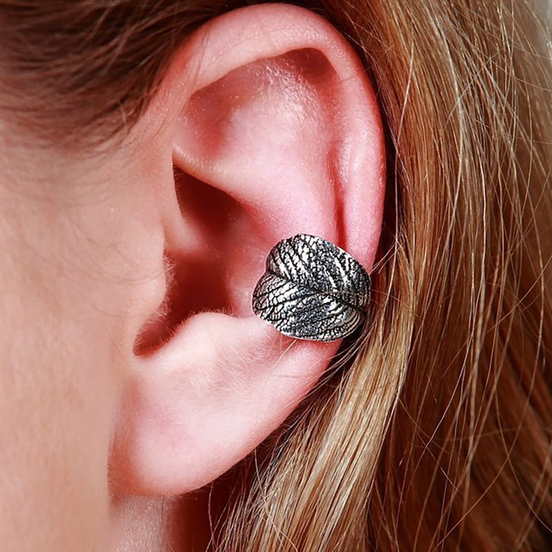 Silver leaf ear cuff no piercing - 耳环/耳夹 - 纯银 银色