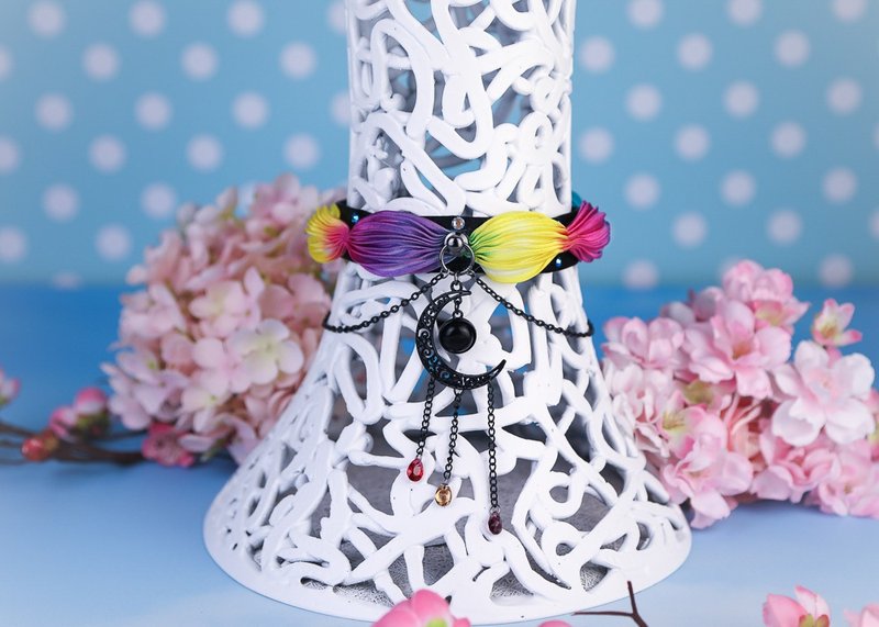 Dark Rainbow Princess Choker - 颈链 - 丝．绢 多色