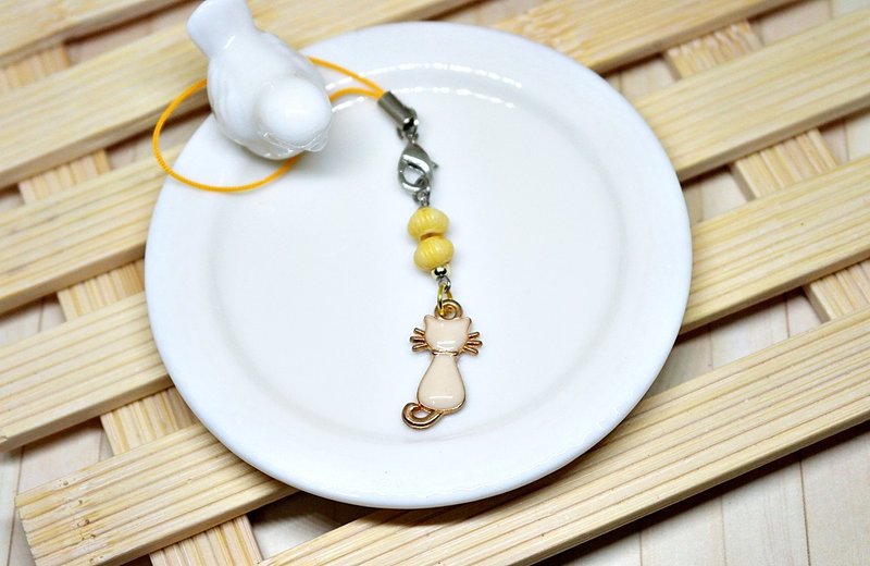 <可爱的小小吊饰系列> -米色猫咪-  #小小礼物#  #可改成耳机塞# - 吊饰 - 铝合金 黄色