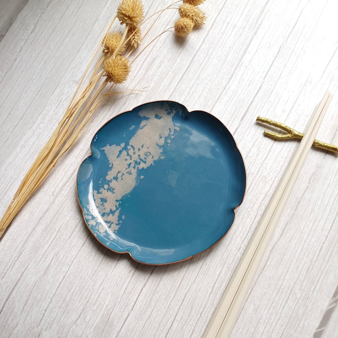 手制珐琅点心盘料理盘餐盘-F252-3 - 盘子/餐盘/盘架 - 铜/黄铜 多色