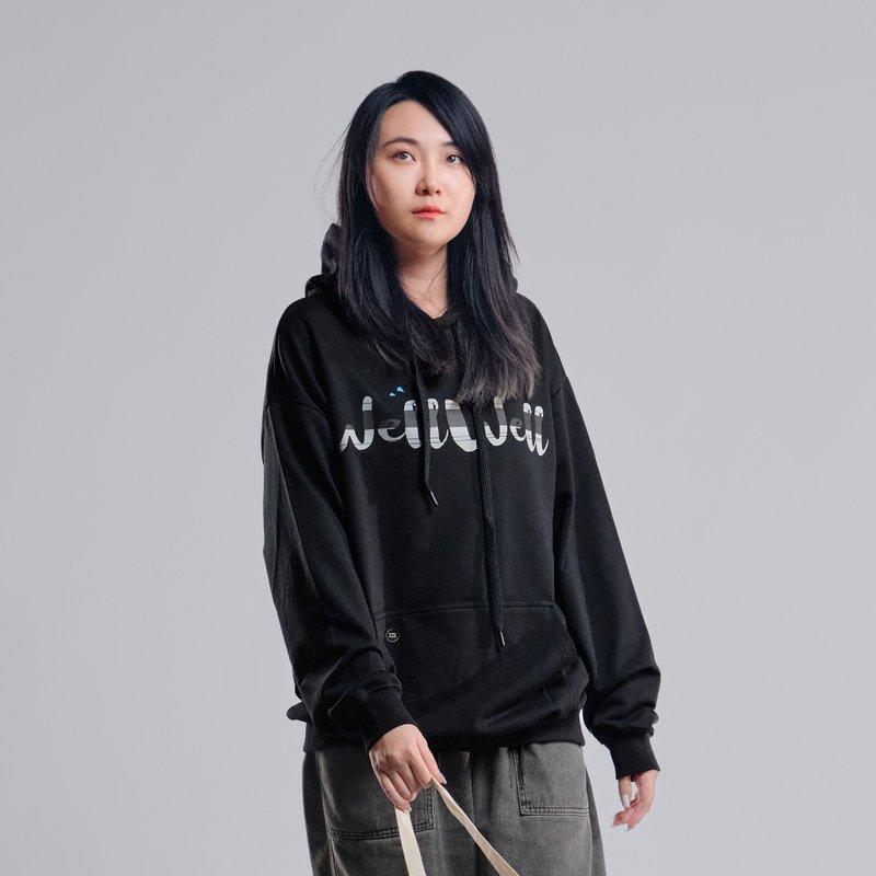 wellwell 条纹黑帽T X Butter&Cream - 中性连帽卫衣/T 恤 - 棉．麻 黑色