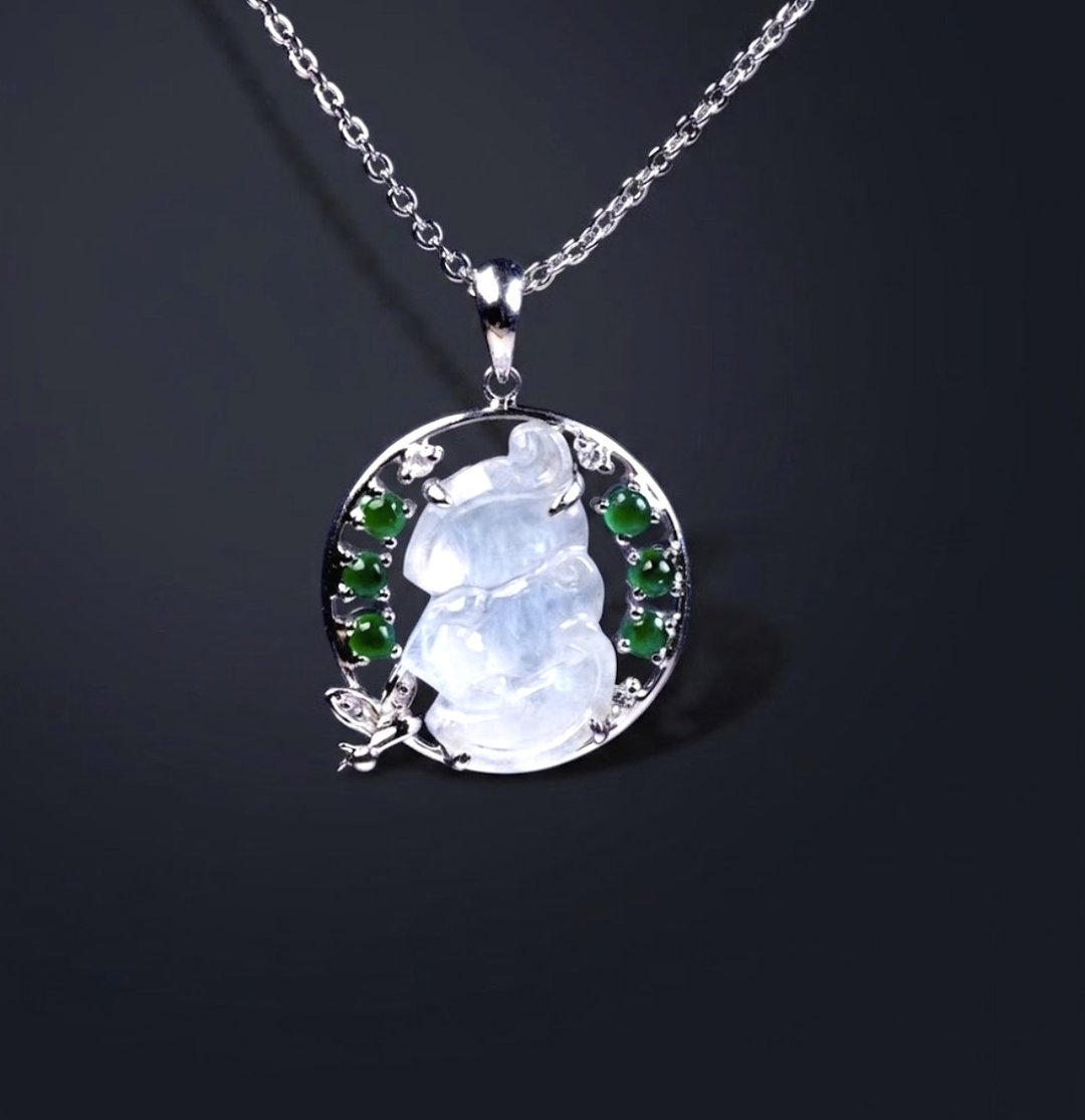 冰种翡翠福牌设计款项链 18K 金钻石 | 天然缅甸玉翡翠 A 货 | 送礼 - 项链 - 玉石 多色