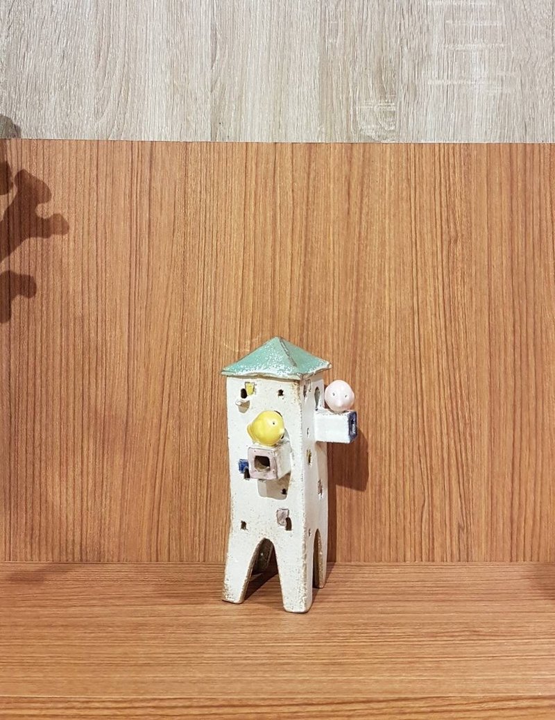 白房子三号房子摆饰(双山鸟)送满天星小灯 - 花瓶/陶器 - 陶 白色