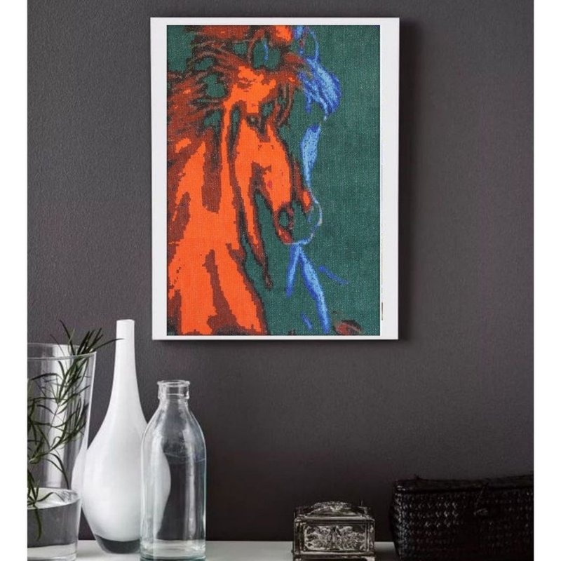 手工绘画、肖像红蓝马墙壁装饰、成品十字圣 - 海报/装饰画/版画 - 绣线 黑色