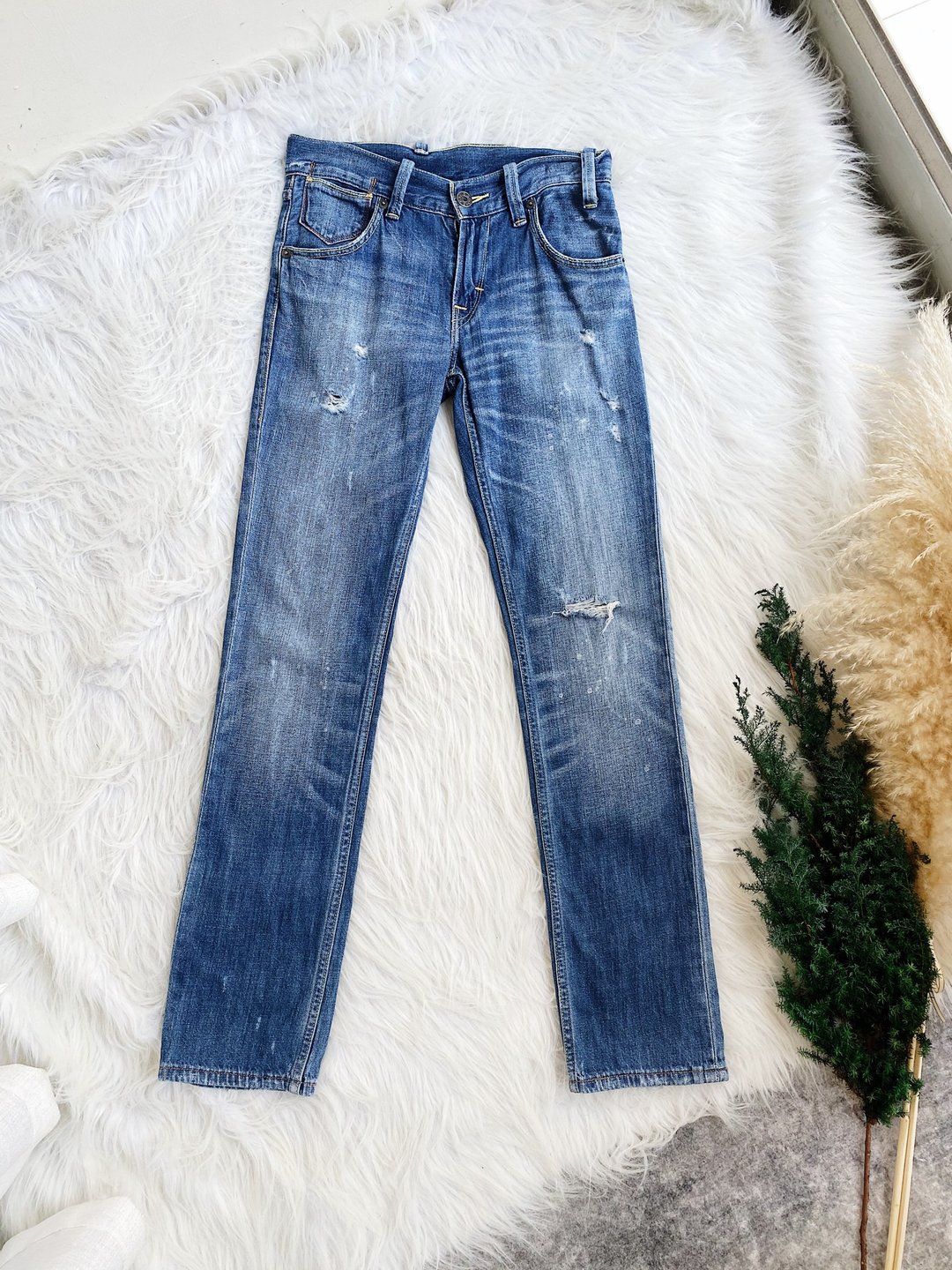 levis / 511 W31 浅海天蓝刷色破坏 古着中腰丹宁牛仔长裤 vintag - 男士长裤 - 棉 蓝色