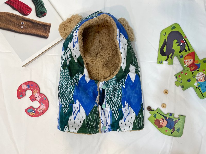 手作保暖 缤纷涂鸦 儿童猫帽 熊帽 弥月 宝宝帽 - 婴儿帽/发带 - 棉．麻 绿色