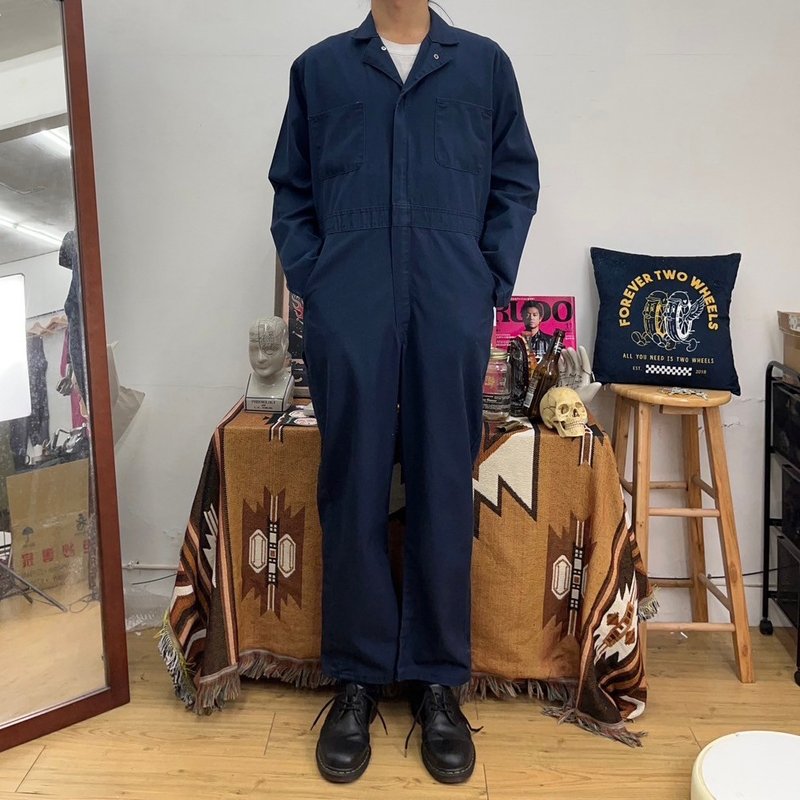 RED KAP 深蓝 长袖 连身工作服 COVERALLS 古着 二手 - 男士长裤 - 棉．麻 蓝色