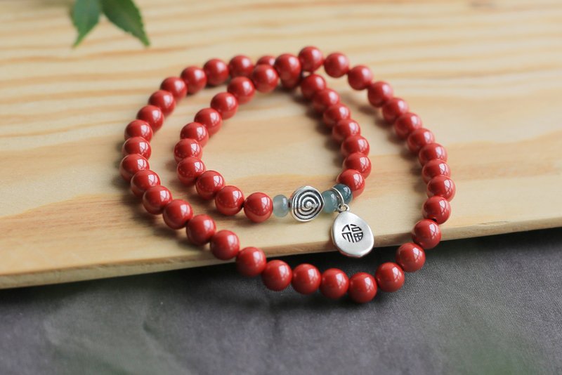 春秋手作 | 6mm高含量帝王砂 双圈平安手链 | s925纯银 冰种玉珠 - 手链/手环 - 半宝石 