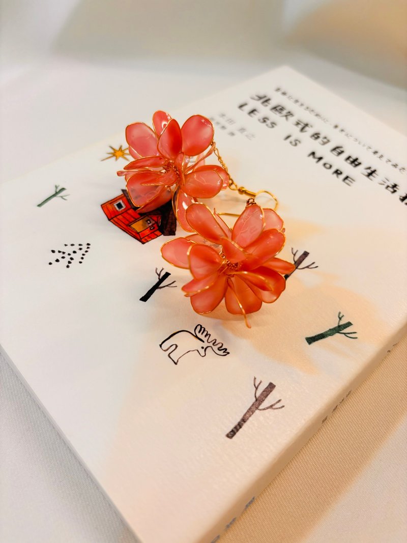 珊霞花语_水晶花耳环 - 耳环/耳夹 - 其他材质 粉红色