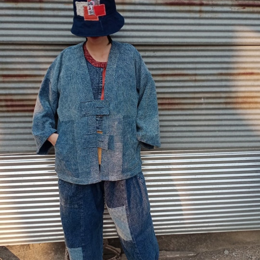 Jacket Blu Indigo -Dyed in Modern Kimono -Handmade - 女装休闲/机能外套 - 棉．麻 