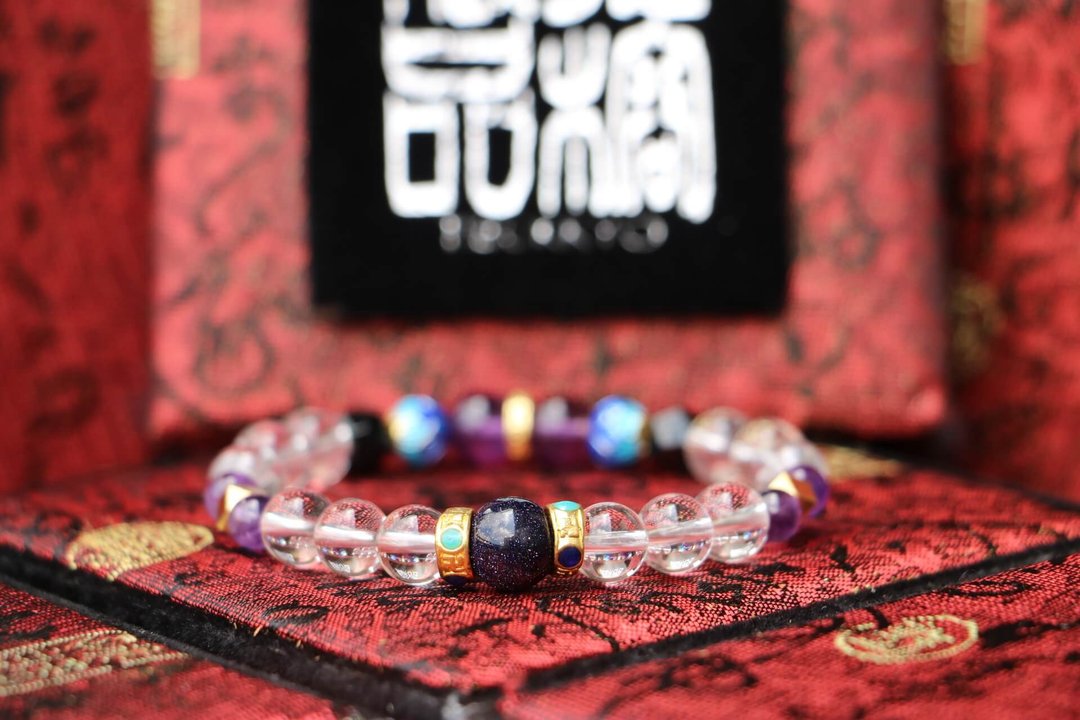 原矿白水晶手珠 8mm 蓝砂石 多切面黑曜石 紫水晶隔珠 手链 饰品 - 手链/手环 - 水晶 