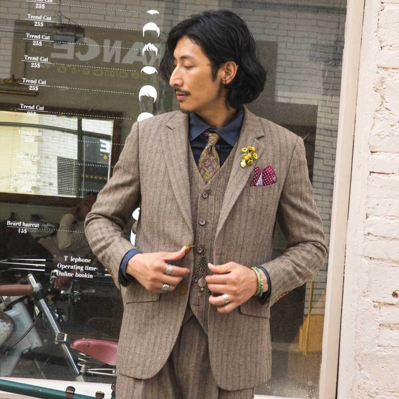 SOARIN羊毛修身保暖条纹商务西装外套(203XZ333) - 男装西装外套 - 羊毛 卡其色