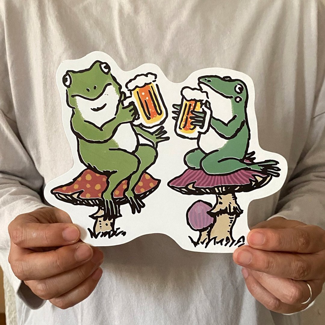 变形明信片｜青蛙举杯畅饮啤酒 - 卡片/明信片 - 纸 绿色