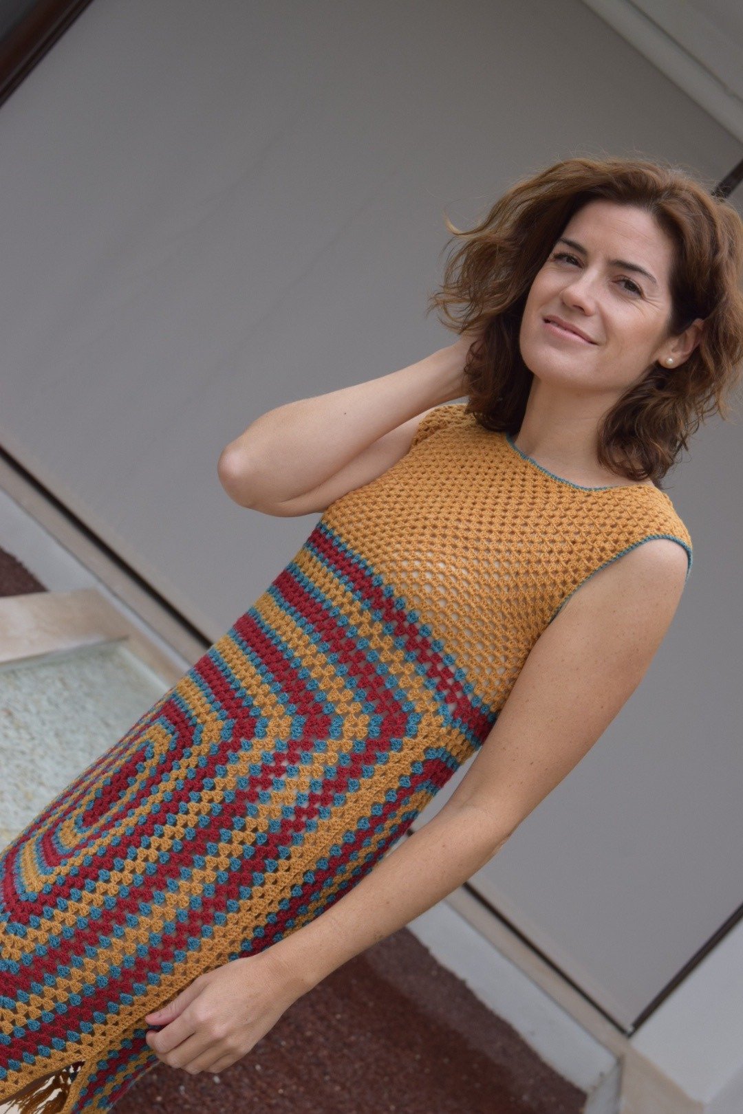 Handmade dress. Fun and colorful crochet dress with vintage style - 洋装/连衣裙 - 羊毛 多色
