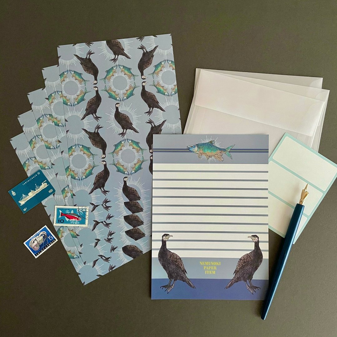Great Cormorant and Oikawa Letter Set - 信封/信纸 - 纸 蓝色