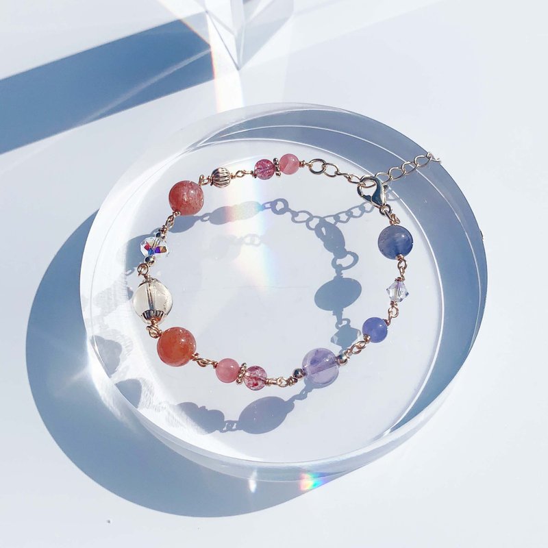 SUNSET 金太阳石坦桑石堇青石红纹石 14包金 手工绕线手链 - 手链/手环 - 水晶 多色