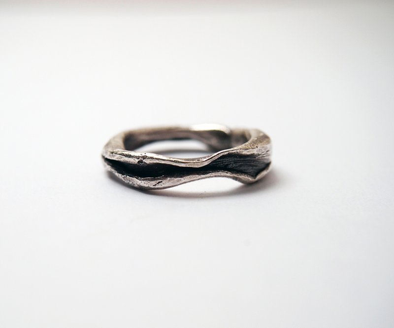 【Coal系列】#a355 灰融岩戒指(12号)/ 925银/ 手工礼物/ 定制化 - 戒指 - 银 银色