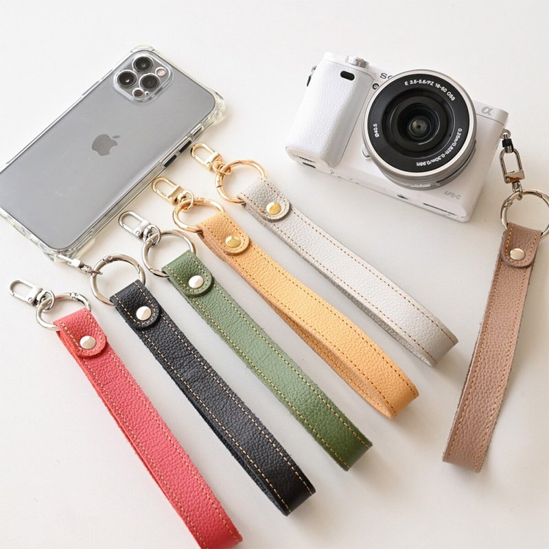 智能手机手带【收缩皮革】真皮短带相机带智能手机带暗色父亲节 FS27K - 相机背带/脚架 - 真皮 红色