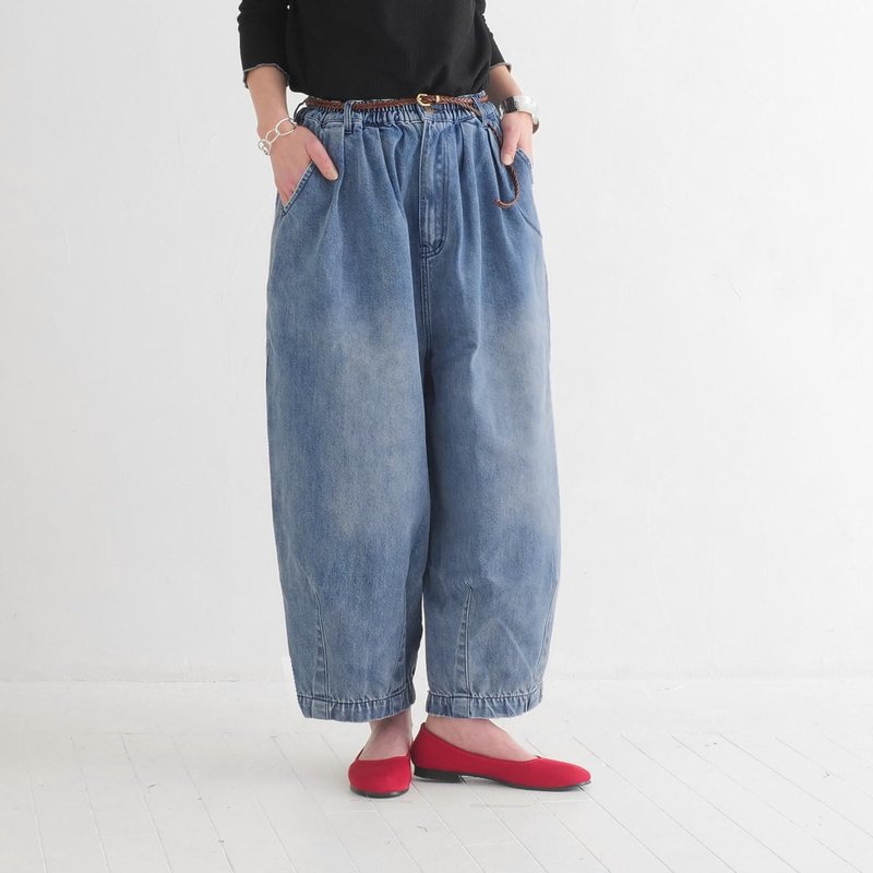 柔软丹宁茧型裤・宽松圆润裤管・修饰身形・水洗浅蓝・裤长两款・d-pn3002 - 女装长裤 - 棉．麻 蓝色
