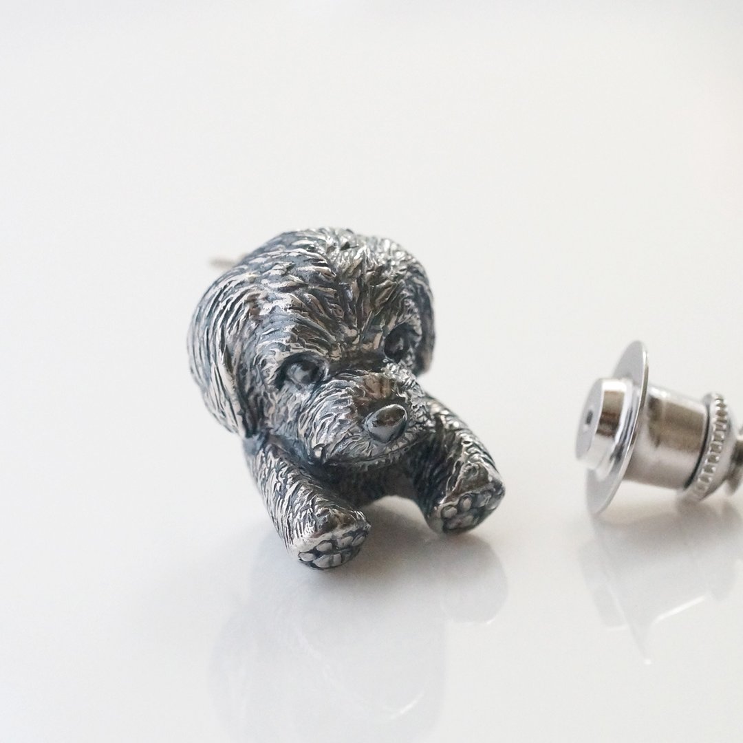 Toy poodle dog pin brooch - 胸针 - 纯银 银色