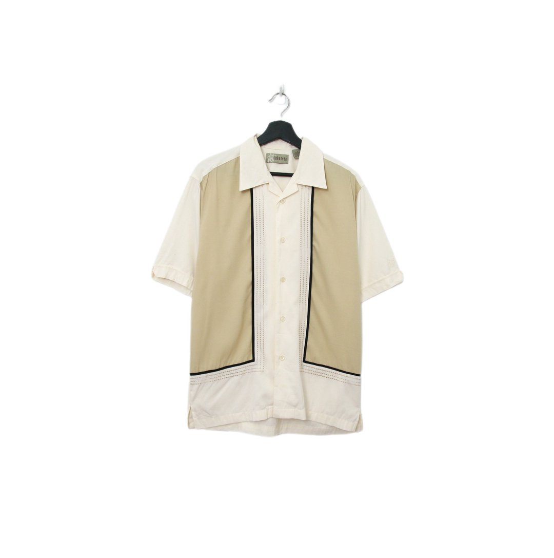 Back to Green-古巴短袖衬衫 米白黑线条 cs-10// vintage shir - 男装衬衫 - 棉 